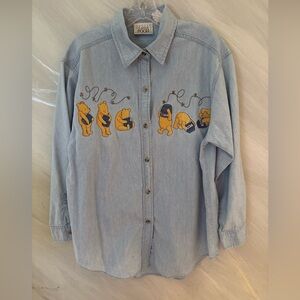 VTG Winnie The Pooh Women’s S/M P/M Blue Demin Button Down Long Sleeve Blouse
